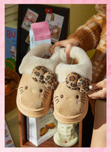 Cozy Hello Kitty Leopard Bow Slippers