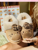 Cozy Hello Kitty Leopard Bow Slippers