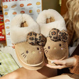 Cozy Hello Kitty Leopard Bow Slippers